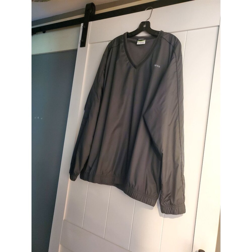 Izod Mens Gray Windbreaker Pullover Jacket XXL VNeck Lightweight Water-Resistant